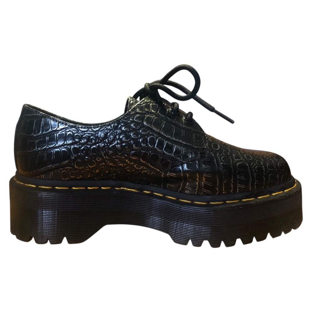 DR MARTENS 1461 quad croc emboss leather platform shoe in gunmetal - Picture 6 of 14